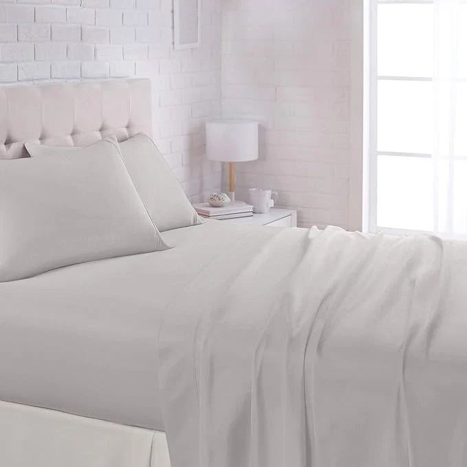 Carefully Designed Amazon Basics Lightweight Super Soft Comfortable Breathable Wrinkle Resistant Microfiber 4 Piece Bed Sheet Set with 14-Inch Deep Pockets Queen Light Gray Solid Official