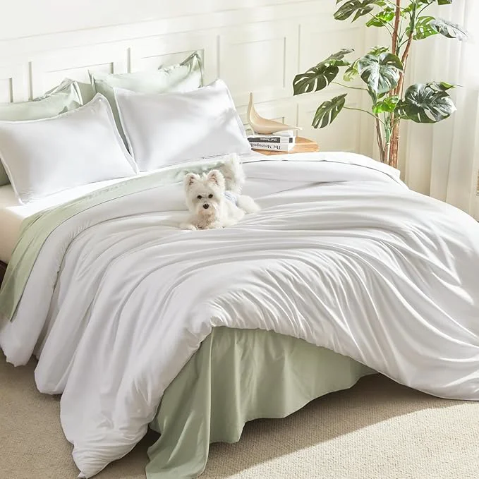 Genuine Litanika White Comforter Full Size Set 3 Pieces Lightweight Solid Bedding Comforter Set All Season Fluffy Bed Set Stylish