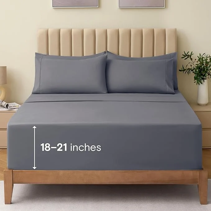Optimized LuxClub 4 PC King Size Sheet Set Bed Sheets Deep Pockets 18 quot Wrinkle Cooling Bed Sheets Machine Washable Hotel Bedding Silky Soft - Light Grey King Versatile