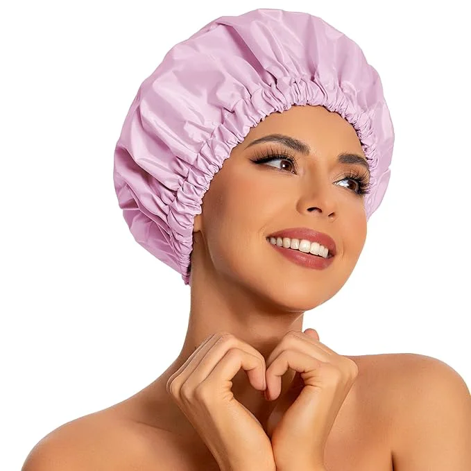 Soft Reusable Shower Cap for Women Large Waterproof Shower Bonnet Easy-to-Use