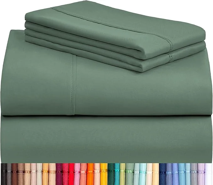Contemporary LuxClub 4 PC King Sheet Set Breathable Luxury Bed Sheets Deep Pockets 18 quot Wrinkle Cooling Bed Sheets Machine Washable Hotel Bedding Silky Soft - Tree Moss Green King Smooth