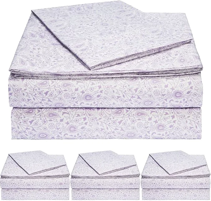 Practical Amazon Basics Lightweight Super Soft Easy Care Microfiber Bed Sheet 3 Piece Set with 14 quot Deep Pockets - Twin XL Lavender Paisley Pack of 4 Modern