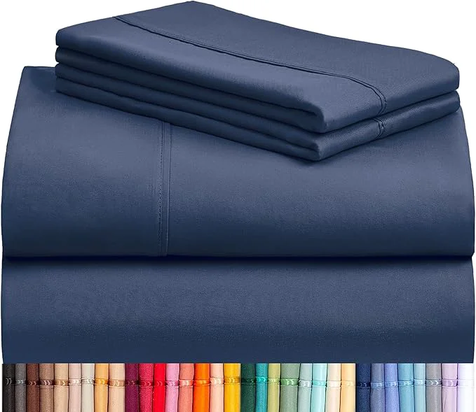 Classic LuxClub 4 PC California King Sheet Set Breathable Luxury Bed Sheets Deep Pockets 18 quot Wrinkle Cooling Sheets Machine Washable Hotel Bedding Silky Soft - Navy Cal King Professional
