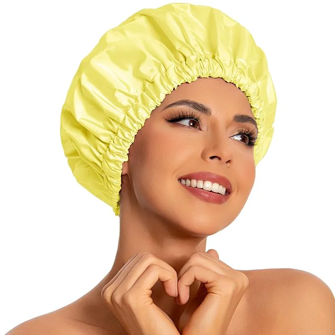 Carefully Designed Reusable Shower Cap for Women Large Waterproof Shower Bonnet Washable Elastic Organic