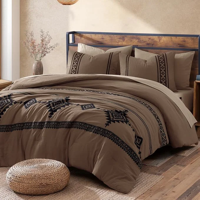 Responsible MaiRêve Embroidery Comforter Set Boho Farmhouse Western Bedding Set All Season Bed in A Bag Comforter Set with Sheets Pillowcases amp Shams Brown Queen 7 Pieces Premium Material