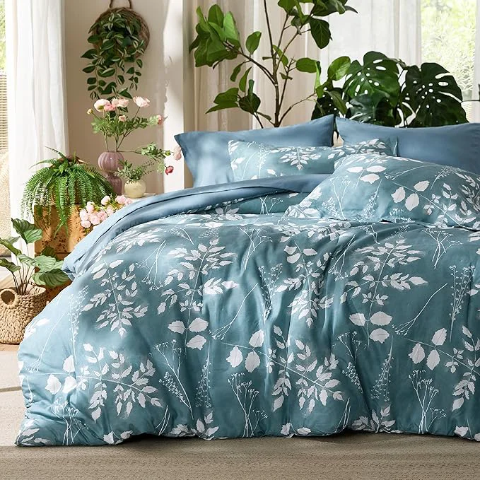 Superior Bedsure King Size Comforter Set - 7 Pieces Floral Mineral Blue Soft Bedding Sets King Bed in a Bag with Botanical Flowers Comforter Sheets Pillowcases amp Shams Dependable