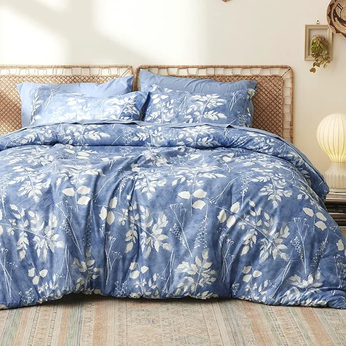 Elite Bedsure Twin Comforter Set - 5 Pieces Floral Blue Soft Bedding Sets Twin Bed in a Bag with Botanical Flowers Comforter Sheets Pillowcase amp Sham Selected