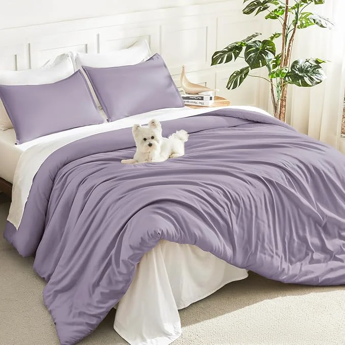 Carefully Designed Litanika Grayish Purple Comforter Set California King Size 3 Pieces Cal King Lightweight Solid Bedding Comforter Set All Season Fluffy Bed Set 104x96In Comforter amp 2 Pillowcases Efficient