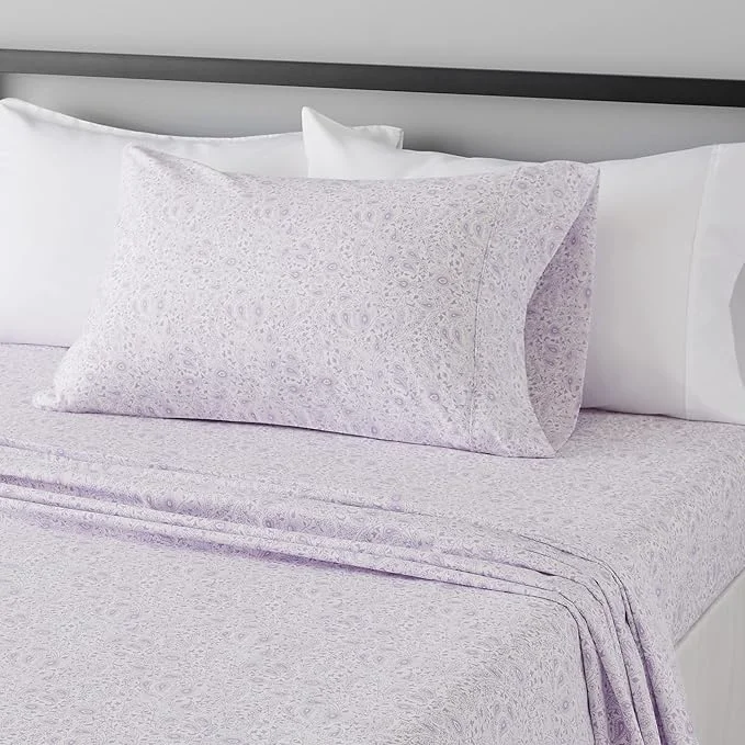 Amazon Basics Lightweight Super Soft Easy Care Wrinkle Microfiber 3 Piece Sheet Set with 14-Inch Deep Pockets Twin Lavender Paisley Floral Kids Men amp Women Bedding User-Friendly