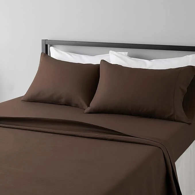 High-Quality Amazon Basics Lightweight Super Soft Breathable Wrinkle- Microfiber 4 Piece Bed Sheet Set with 14-Inch Deep Pockets Queen Chocolate Solid Advanced