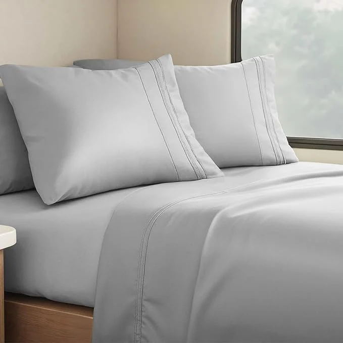 Specialty Clara Clark Bed Sheets Premier 1800 Series 4 Piece RV Queen Sheet Set Luxury Soft Sheets for RV Bunks Short Queen - Silver Gray Stylish