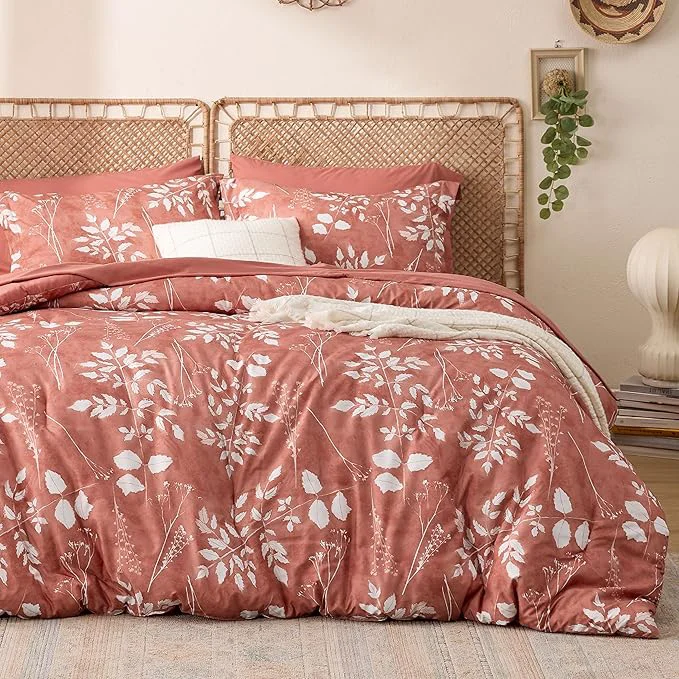 Recyclable Bedsure Dusty Pink Twin Comforter Set - 5 Pieces Floral Bedding Sets Twin Bed in a Bag with Reversible Botanical Flowers Comforter Sheets Pillowcase amp Sham Selected