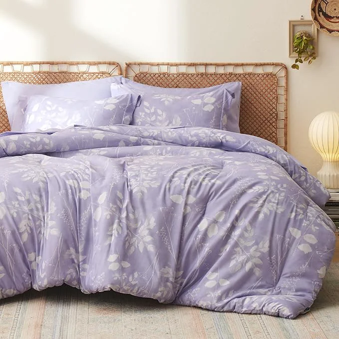 Next-Generation Bedsure Queen Comforter Set - 7 Pieces Floral Lavender Soft Bedding Sets Queen Bed in a Bag with Botanical Flowers Comforter Sheets Pillowcases amp Shams Modern