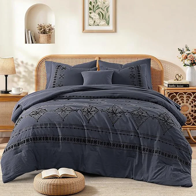 Prestigious MaiRêve Full Size Comforter Set Crown Blue Embroidery Floral Western Boho Bedding Set All Season 7 Pieces Bed in a Bag with Sheets Pillowcases amp Shams Expertly Made
