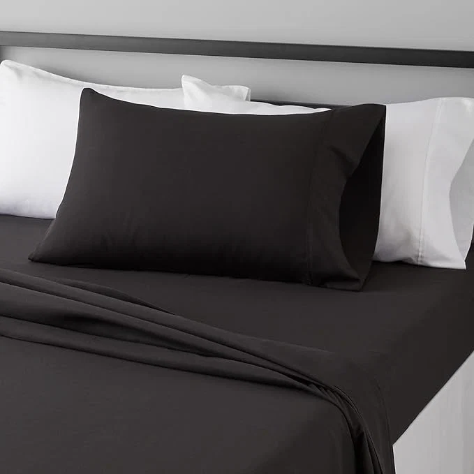 Professional Amazon Basics Lightweight Super Soft Easy Care Breathable Brushed Microfiber 3-Piece Bed Sheet Set with 14-Inch Deep Pockets Twin XL Black Solid Superior