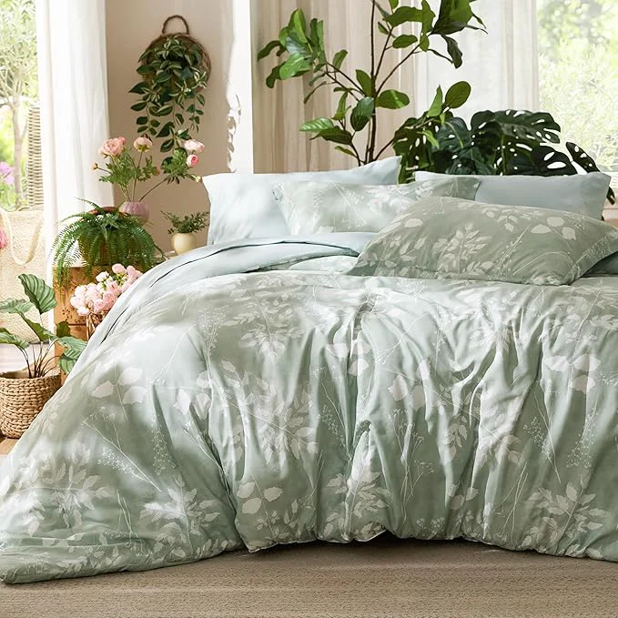 Clean Bedsure Twin Comforter Set - 5 Pieces Floral Sage Green Soft Bedding Sets Twin Bed in a Bag with Botanical Flowers Comforter Sheets Pillowcase amp Sham Fashionable