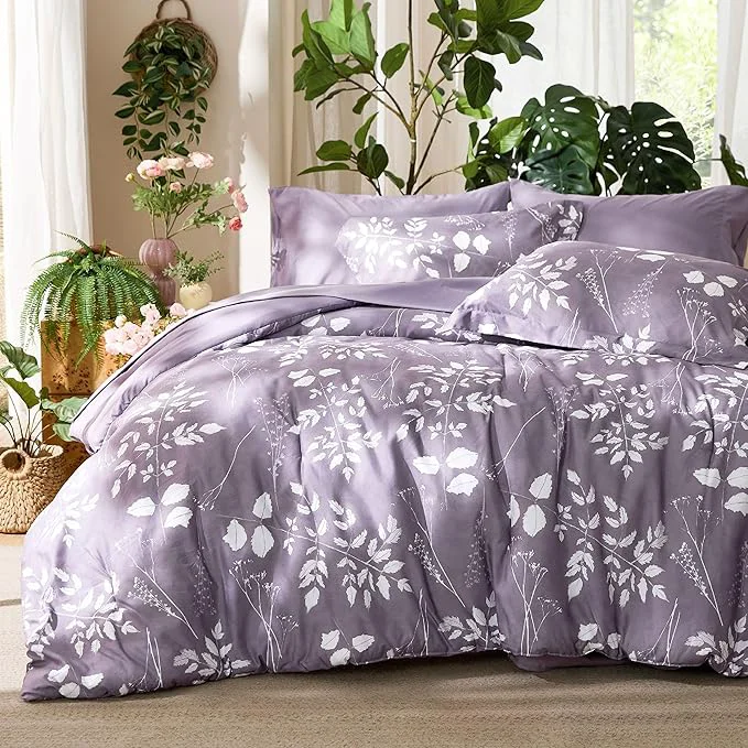Professional Bedsure Grayish Purple Twin Comforter Set - 5 Pieces Floral Bedding Sets Twin Bed in a Bag with Reversible Botanical Flowers Comforter Sheets Pillowcase amp Sham High-Performance