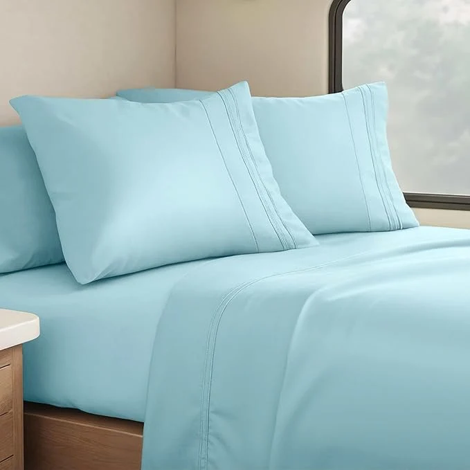 Original Design Clara Clark Bed Sheets Premier 1800 Series 4 Piece RV Queen Sheet Set Luxury Soft Sheets for RV Bunks Short Queen - Light Blue Aqua Selected