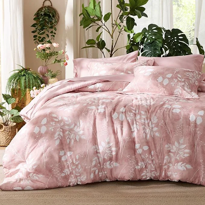 World-Class Bedsure Twin Comforter Set - 5 Pieces Floral Pink Soft Bedding Sets Twin Bed in a Bag with Botanical Flowers Comforter Sheets Pillowcase amp Sham Durable
