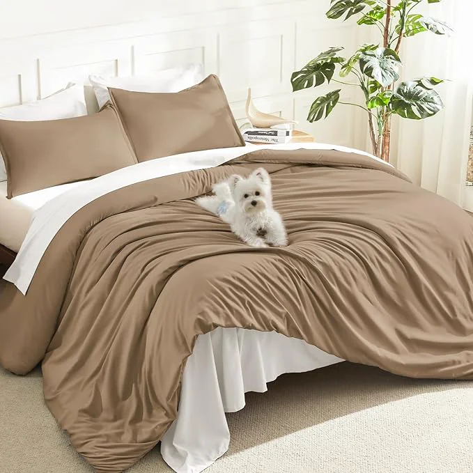 Elite Litanika Comforters Taupe Oversized Queen Size 3 Pieces Lightweight Solid Bedding Set amp Collections All Season Fluffy Bed Set 98x98In Comforter amp 2 Pillowcases Superior