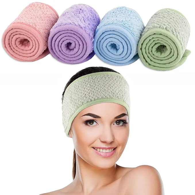 First-Class Whaline 4Pcs Spa Facial Headband Super Absorption Makeup Hair Wrap Adjustable Clean