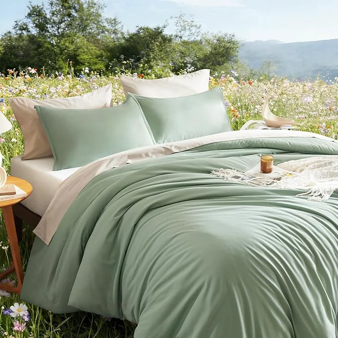 Detailed Litanika Oversized King Comforter Set 120x120 3 Pieces Sage Green Super King Lightweight Solid Bedding Set All Season Fluffy Bed Set Quilt Blanket Healthy
