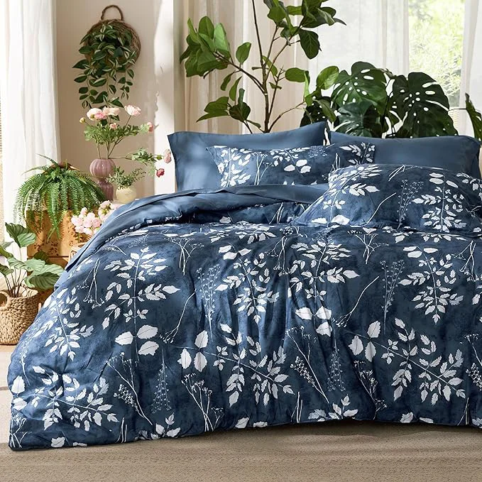 Healthy Bedsure Queen Comforter Set - 7 Pieces Floral Navy Soft Bedding Sets Queen Bed in a Bag with Botanical Flowers Comforter Sheets Pillowcases amp Shams Superior