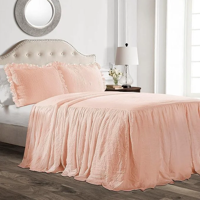 Stylish Lush Decor Ruffle Skirt Bedspread Set - 3-Piece Luxurious Farmhouse Bedding - Elegant Ruffle Detail - Timeless Style - Soft Lightweight Sheets - Queen Blush Fine