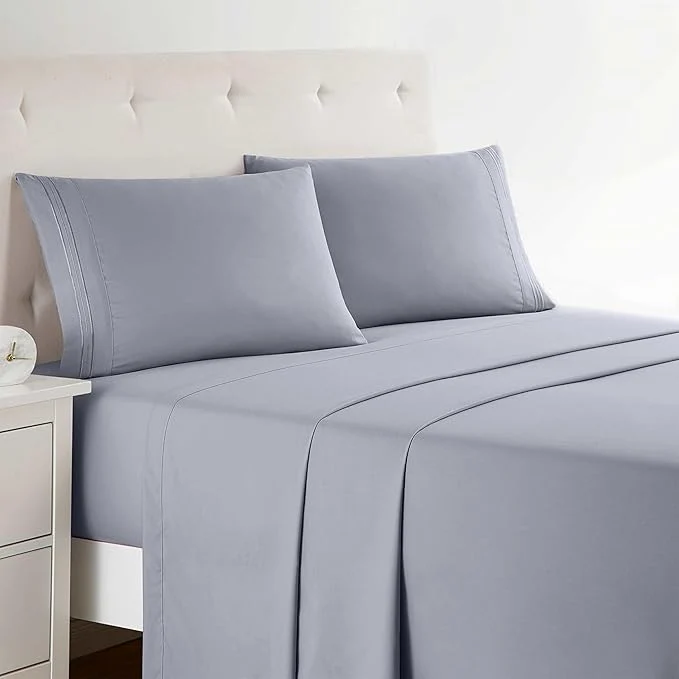 Minimalist Clara Clark Split King Sheets Set Deep Pocket Bed Sheets for Split King Size Bed 4 Piece Bed Sheet Set Super Soft Bedding Sheets amp Pillowcases Split King Gray Lavender Crafted