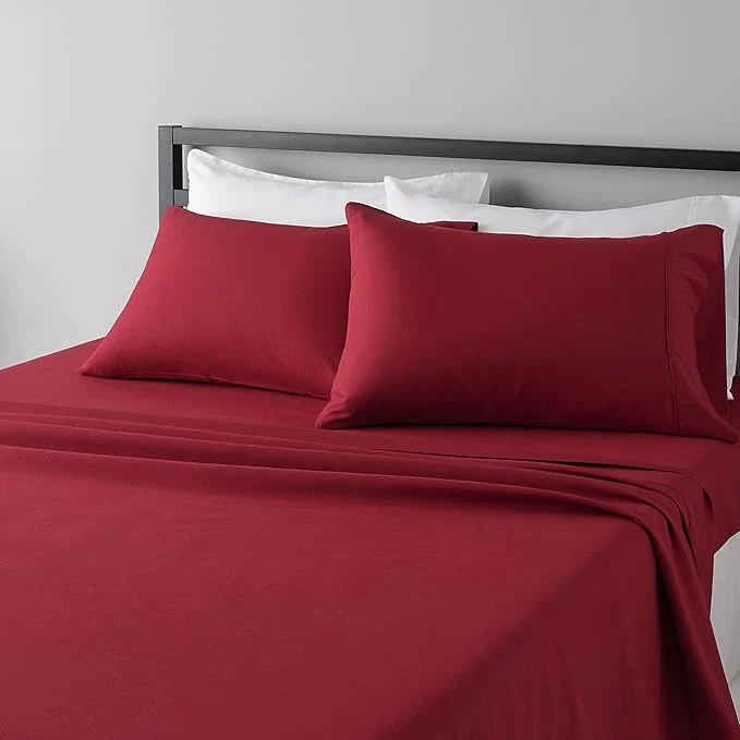 Amazon Basics Breathable Wrinkle- Ultra-Soft Microfiber 4 Piece Bed Sheet Set with 14-Inch Deep Pockets Full Burgundy Solid Organic