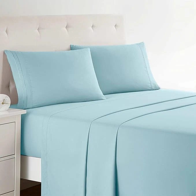 Fine Crafted Clara Clark Bed Sheets Set 4Piece California King Sheet Set Microfiber Deep Pocket Light Blue Aqua Solid Premier 1800 Collection Quality