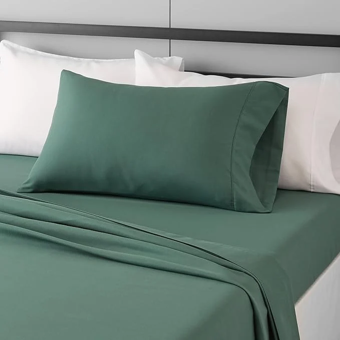 Functional Amazon Basics Lightweight Super Soft Easy Care Wrinkle- Breathable Brushed Microfiber 3-Piece Bed Sheet Set with 14-Inch Deep Pockets Twin XL Emerald Green Solid Smooth