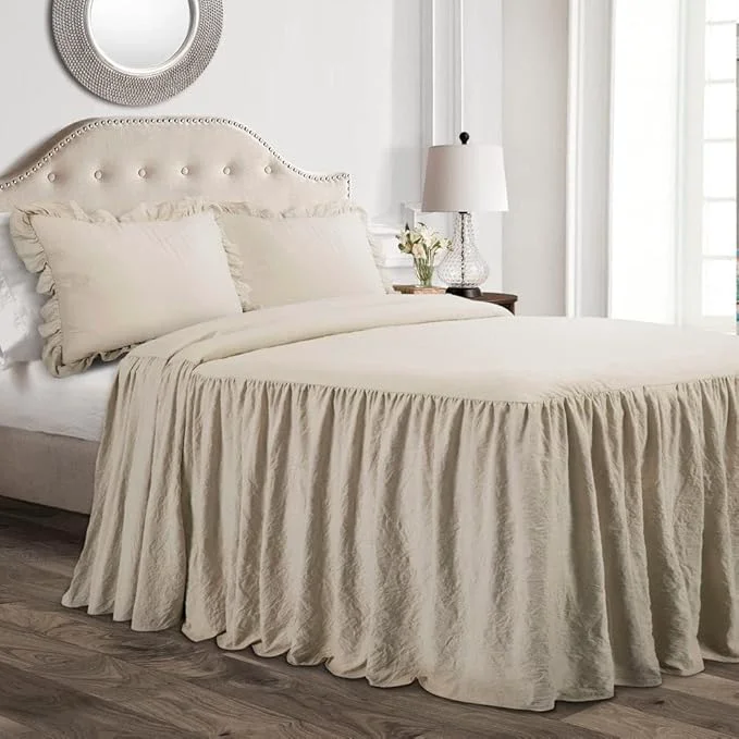 User-Friendly Lush Decor Ruffle Skirt Bedspread Set - 3-Piece Luxurious Farmhouse Bedding - Elegant Ruffle Detail - Timeless Style - Soft Lightweight Sheets - Full Neutral Advanced