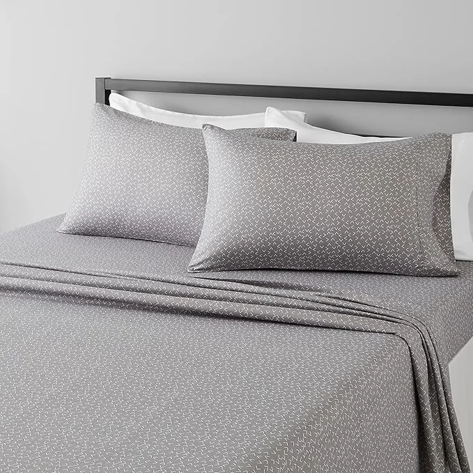 Dependable Amazon Basics Lightweight Wrinkle Breathable Microfiber 4 Piece Bed Sheet Set with 14-Inch Deep Pockets - Queen Grey Arrows Printed Outstanding