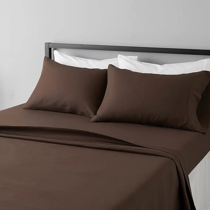 Reliable Amazon Basics Breathable Ultra-Soft Microfiber 4 Piece Bed Sheet Set with 14-Inch Deep Pockets Machine Washable Wrinkle Resistant King Chocolate Solid Premium Material