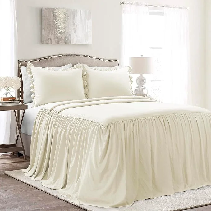 Durable Lush Decor Ruffle Skirt Bedspread Set - 3-Piece Luxurious Farmhouse Bedding - Elegant Ruffle Detail - Timeless Style - Soft Lightweight Sheets - King Ivory Carefully Designed