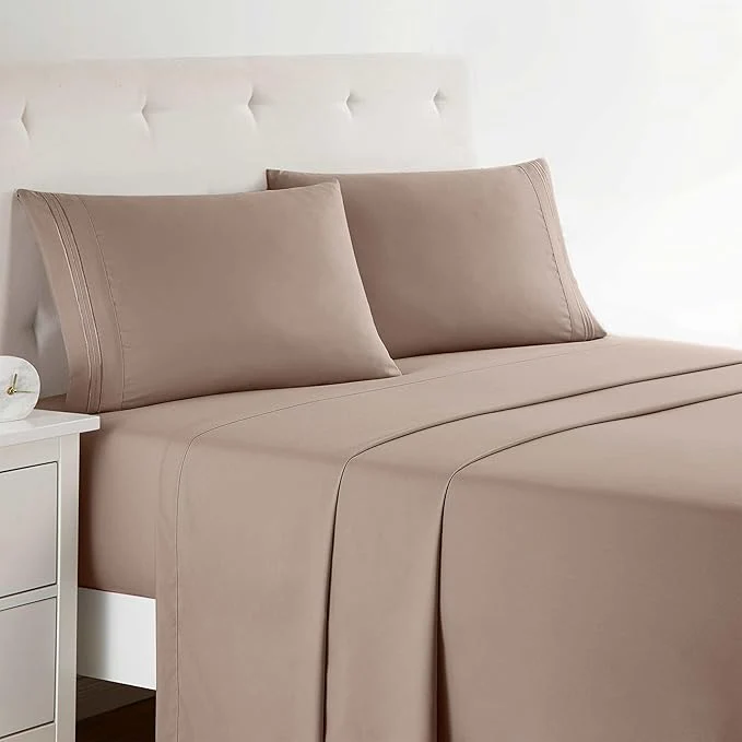 Clara Clark Bed Sheets Premier 1800 Series 4 Piece Bed Sheet Set Deep Pocket Wrinkle Fade Stain Resistant Luxury Soft Bedding Sheets amp Pillowcases King Taupe Sand Original Design