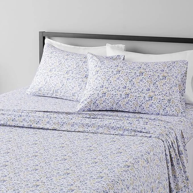 Traditional Amazon Basics Lightweight Super Soft Breathable Machine Washable Wrinkle Resistant Microfiber 4 Piece Sheet Set with 14-Inch Deep Pockets - King Blue Floral Quality