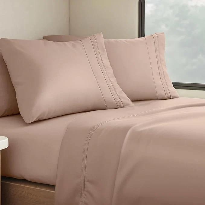 Recyclable Clara Clark Bed Sheets Premier 1800 Series 4 Piece RV Queen Sheet Set Luxury Soft Sheets for RV Bunks Short Queen - Taupe Sand Contemporary