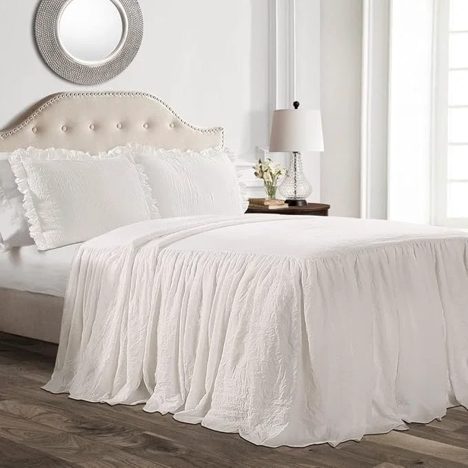 Superior Lush Decor Ruffle Skirt Bedspread Set - 2-Piece Luxurious Farmhouse Bedding - Elegant Ruffle Detail - Timeless Style - Soft Lightweight Sheets - Twin White Excellent