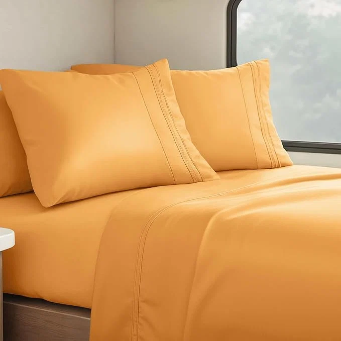 Optimized Clara Clark Bed Sheets Premier 1800 Series 4 Piece RV Queen Sheet Set Luxury Soft Sheets for RV Bunks Short Queen - Apricot Orange Contemporary