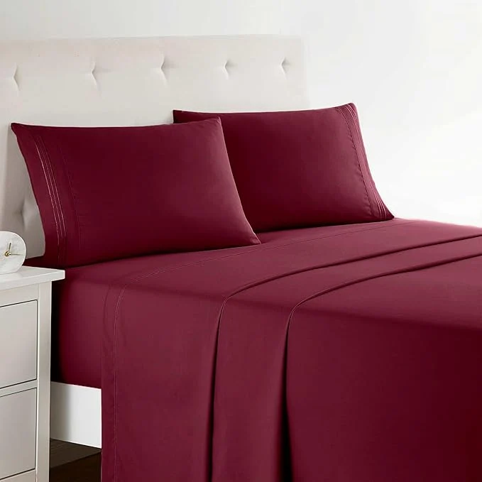 Traditional Clara Clark Bed Sheets Premier 1800 Series 4 Piece Bed Sheet Set Deep Pocket Wrinkle Fade Stain Resistant Luxury Soft Bedding Sheets amp Pillowcases California King Burgundy Red First-Class