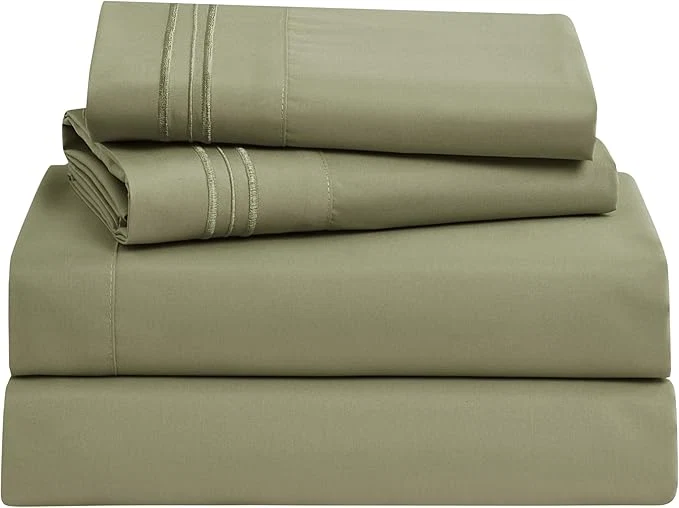 Safe Clara Clark 1800 Premier Series 4pc Bed Sheet Set - King Sage Olive Green Eco-Friendly