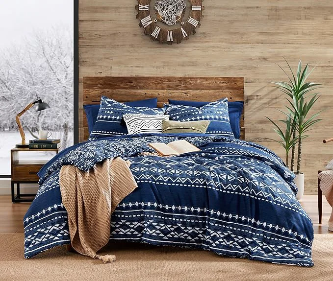 Professional Geniospin Full Comforter Set - 7 Pieces Comforters Full Size Fluffy Boho Bedding Sets for All Seasons Bed in a Bag with Flat Sheet and Fitted Sheet Pillowcase amp Sham Blue 80 39 39 x90 39 39 Recyclable