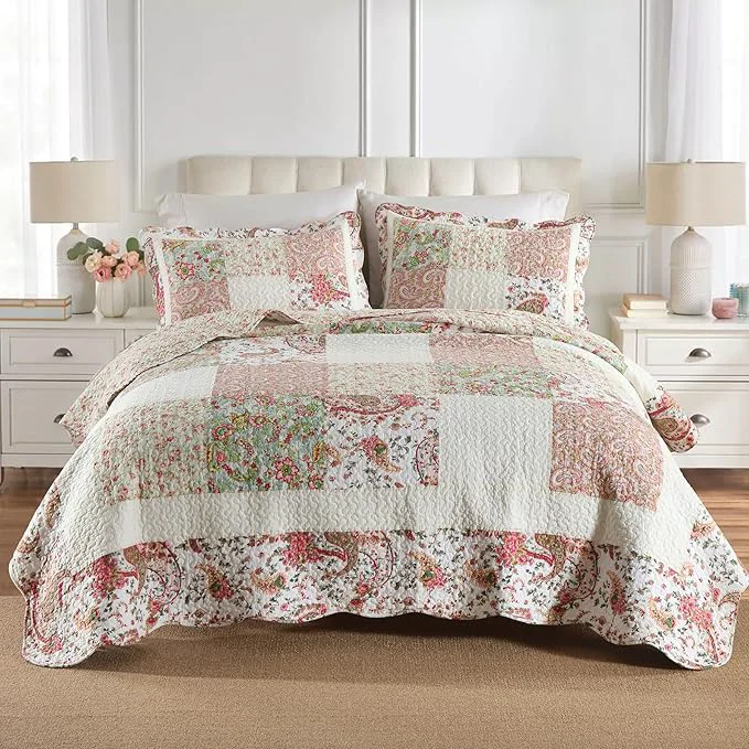 Traditional Secgo King Comforter Set for Bed - Cotton Quilts King Size Black Bedspreads 98 104Inch with 2 Pillow Shams Patchwork Reversible Lightweight Bedding Secure