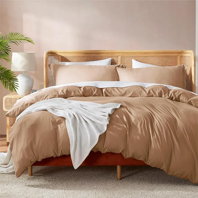 World-Class Nestl Mocha Brown California King Duvet Cover Sets - Soft Double Brushed Cal King Duvet Cover 3 Piece with Button Closure 1 Duvet Cover 104x98 inches and 2 Pillow Shams Pure