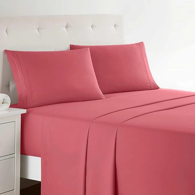 Top-Quality Clara Clark Bed Sheets Premier 1800 Series 4 Piece Bed Sheet Set Deep Pocket Wrinkle Fade Stain Resistant Luxury Soft Bedding Sheets amp Pillowcases Full Coral Pink Elite