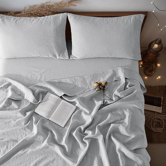 Advanced LBRO2M Pure Linen Sheet Set Deep Pocket Up to 16 quot Bed Sheets Sets Natural Flax Beddings Soft Breathable Comfortable for All Seasons 4 Pcs Sheet Set King Size Grey Traditional