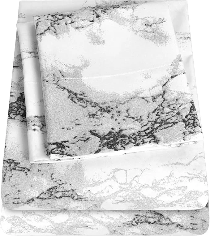 Refined 1500 Supreme Collection Extra Soft Marble Print Sheet Set- Luxury Bed Sheets Set with Deep Pocket Wrinkle Bedding Twin Size Flexible