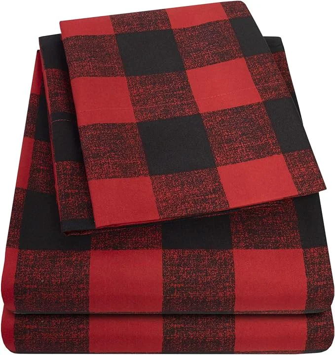1500 Supreme Collection Buffalo Print Sheet Set Twin Size - Luxury Bed Sheets Set with Deep Pocket Wrinkle Bedding Twin Burgundy Black Buffalo Print Professional